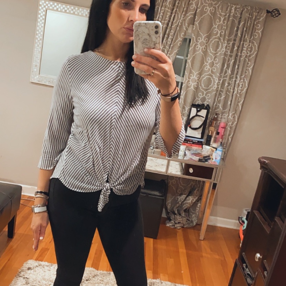 Blue and white striped blouse